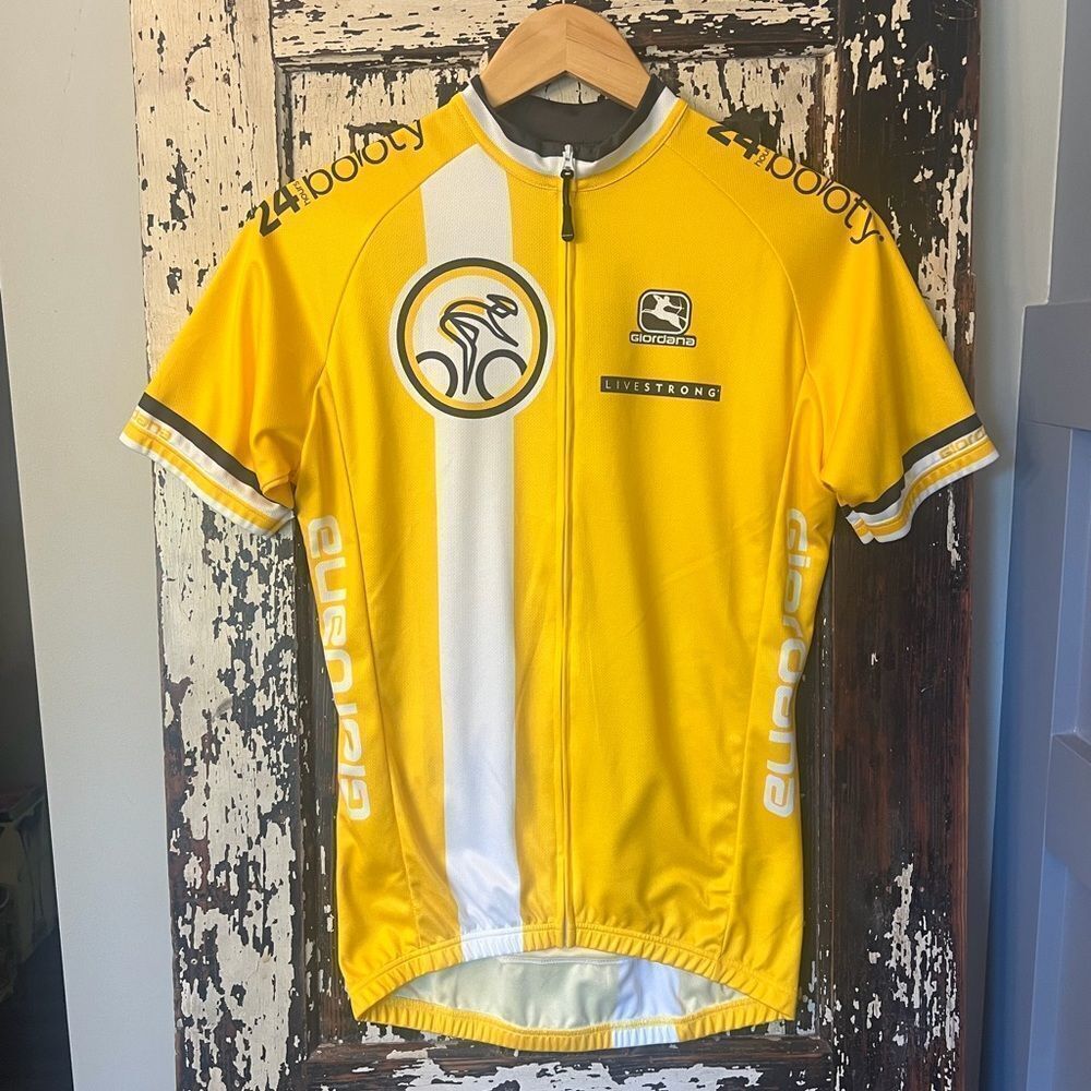 Giordana Livestrong Yellow Cycling Jersey with Logos. Men’s size small.